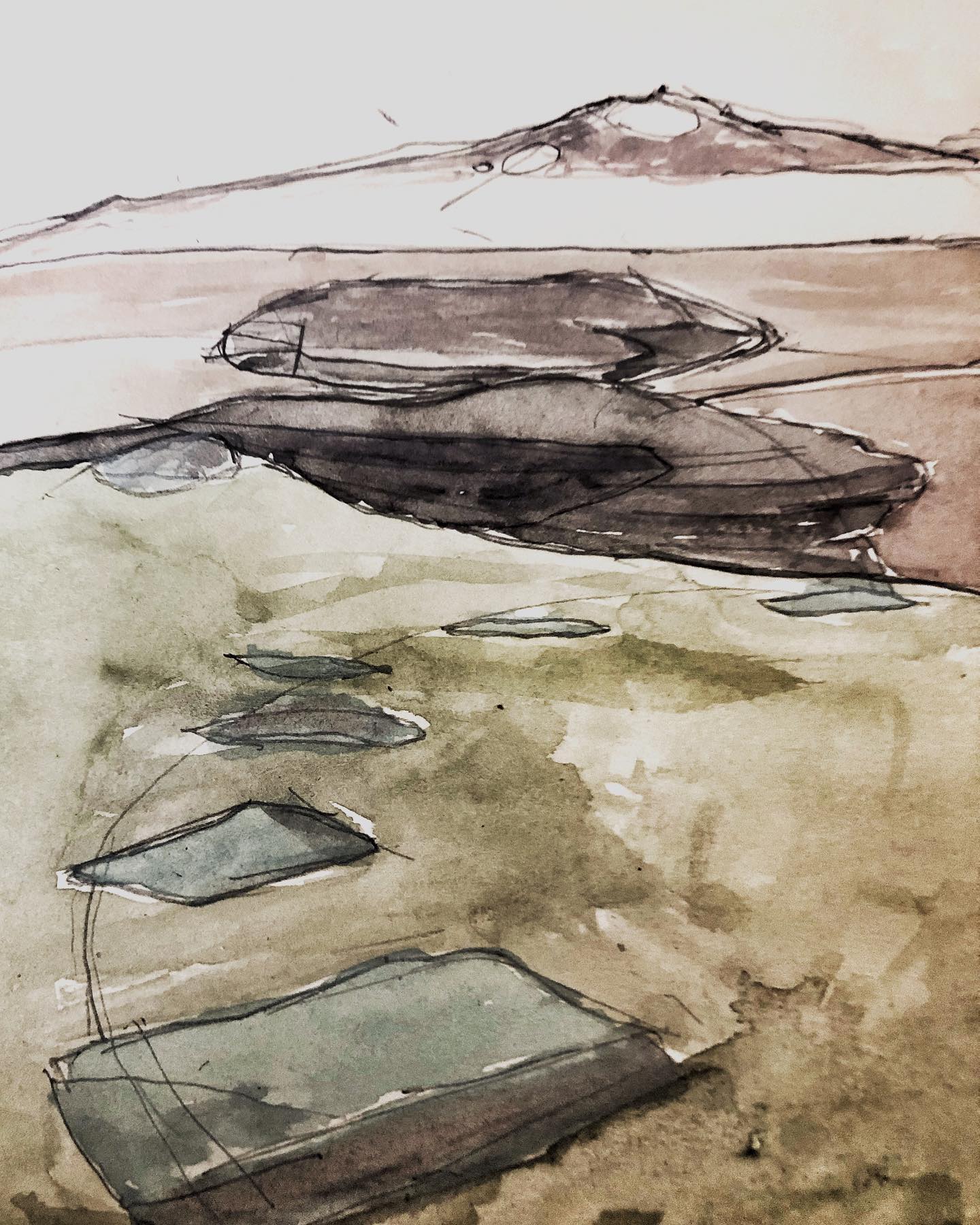 bodmin moor. a neolithic constellation: leskernick stone  circle. leskernik hill logan stone. rough tor. all within a mile of each other and intervisible.  an exploratory drawing ; pencil and watercolour. 

#bodminmoor, #neolithicconstellation, #neolithic, #leskernickstonecircle, #leskernikhill, #loganstone, #roughtor,  #intervisible, , #watercolour, #montagecity, 

@montagecity.com