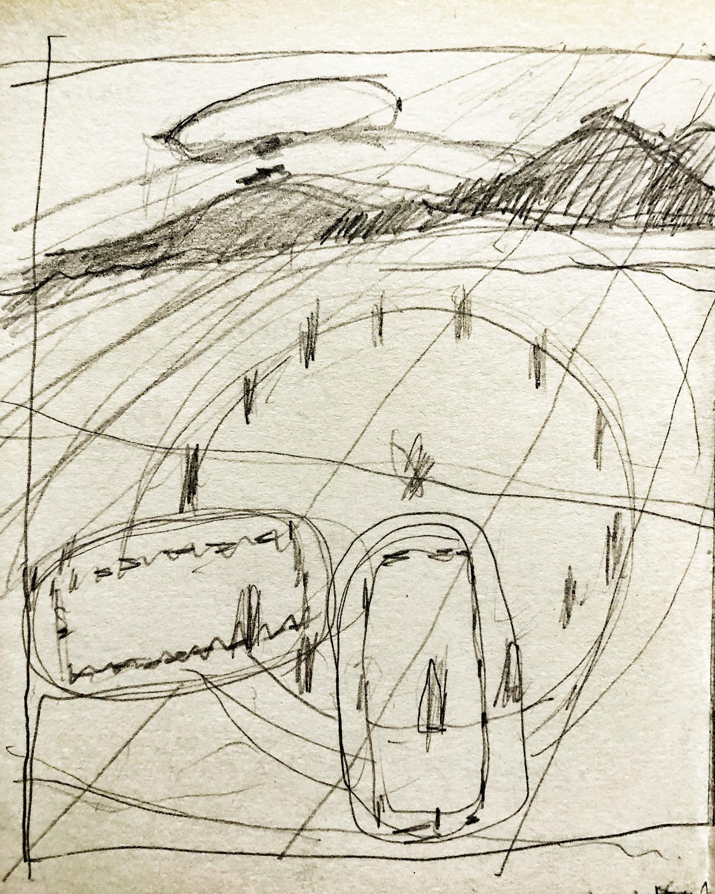 out and about on bodmin moor. circles, halls, loganstones, hills and tors. sketch montage.